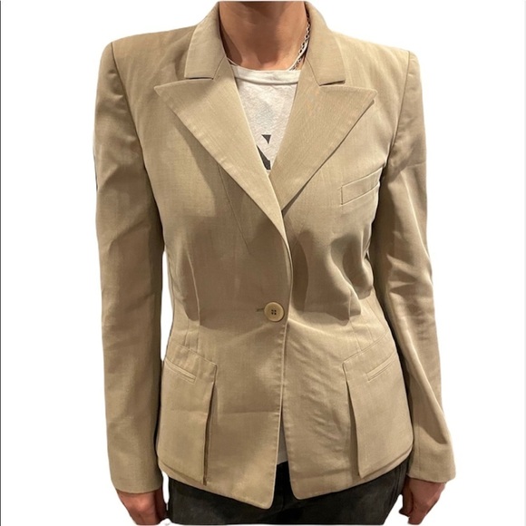 Armani Collezioni Vintage Beige Virgin Wool Blazer - Picture 2 of 9
